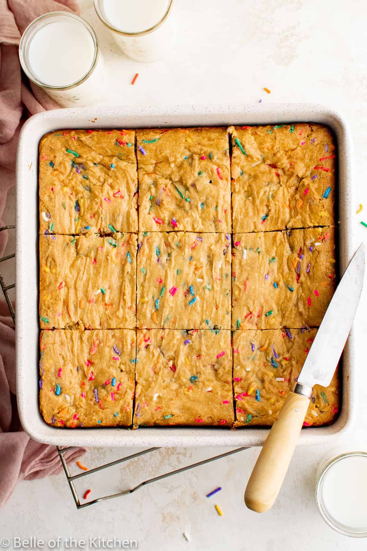 a baking dish of sliced cookie bars.
