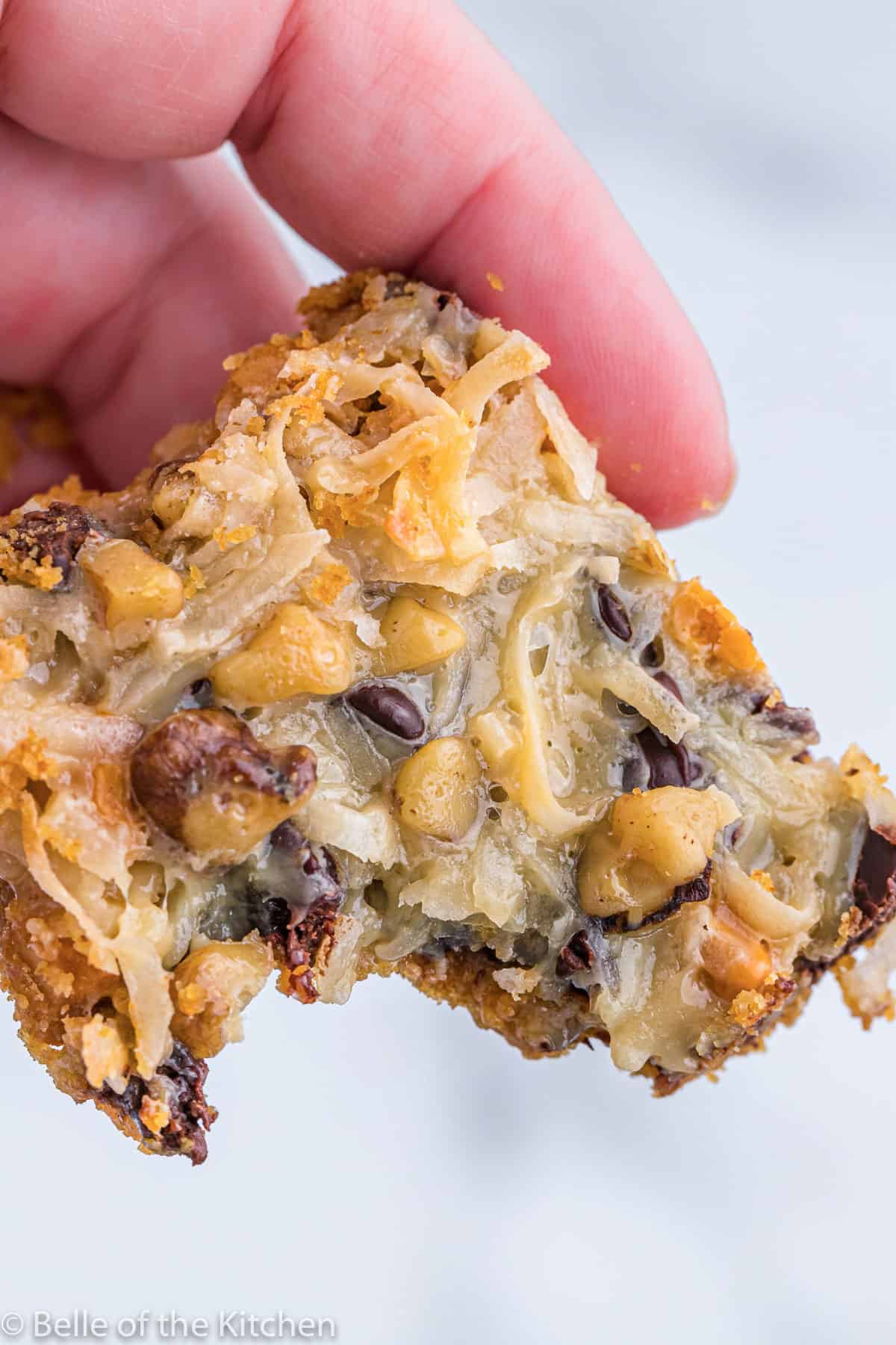 a magic bars with a bite taken out.