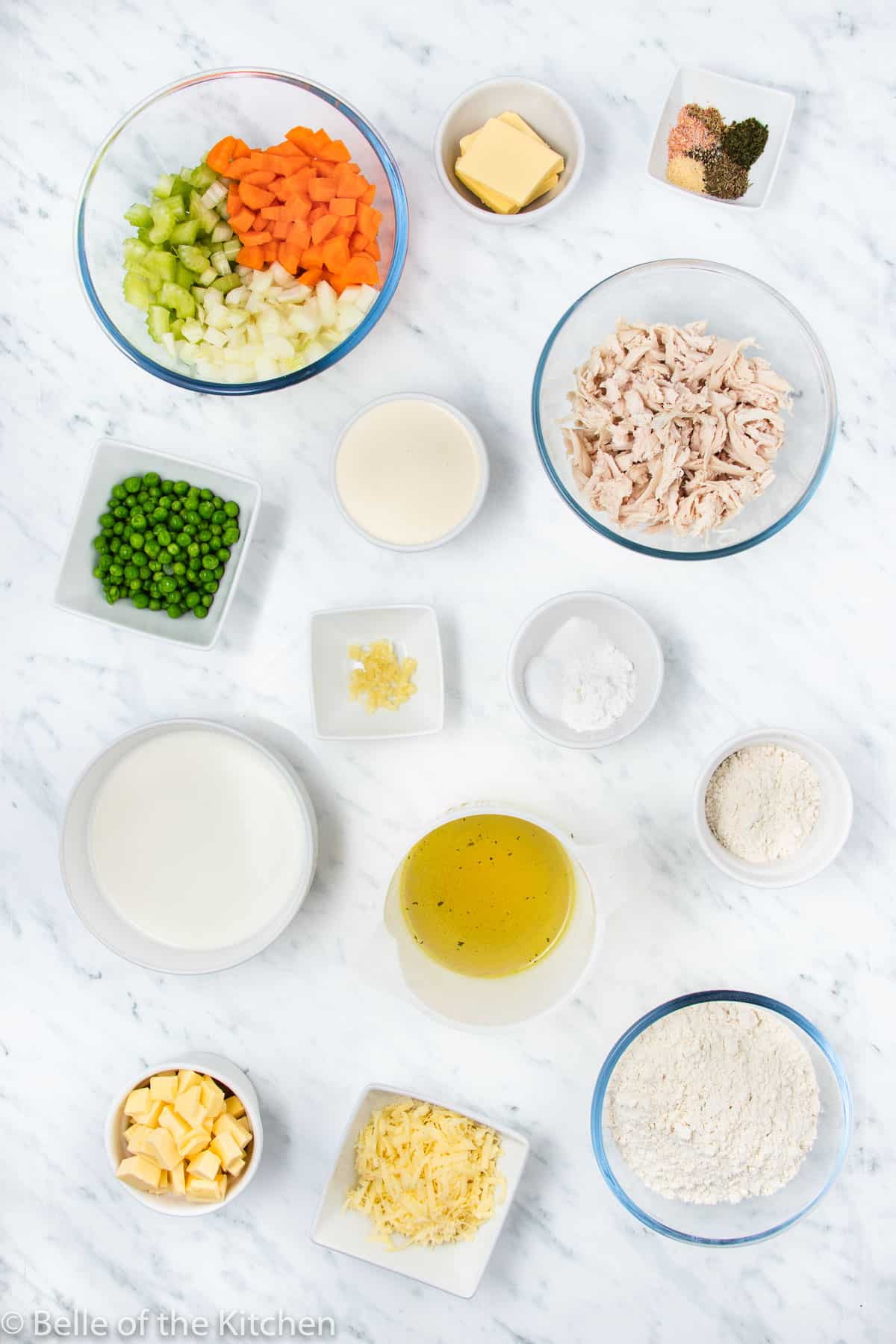 ingredients in bowls on a counter top.