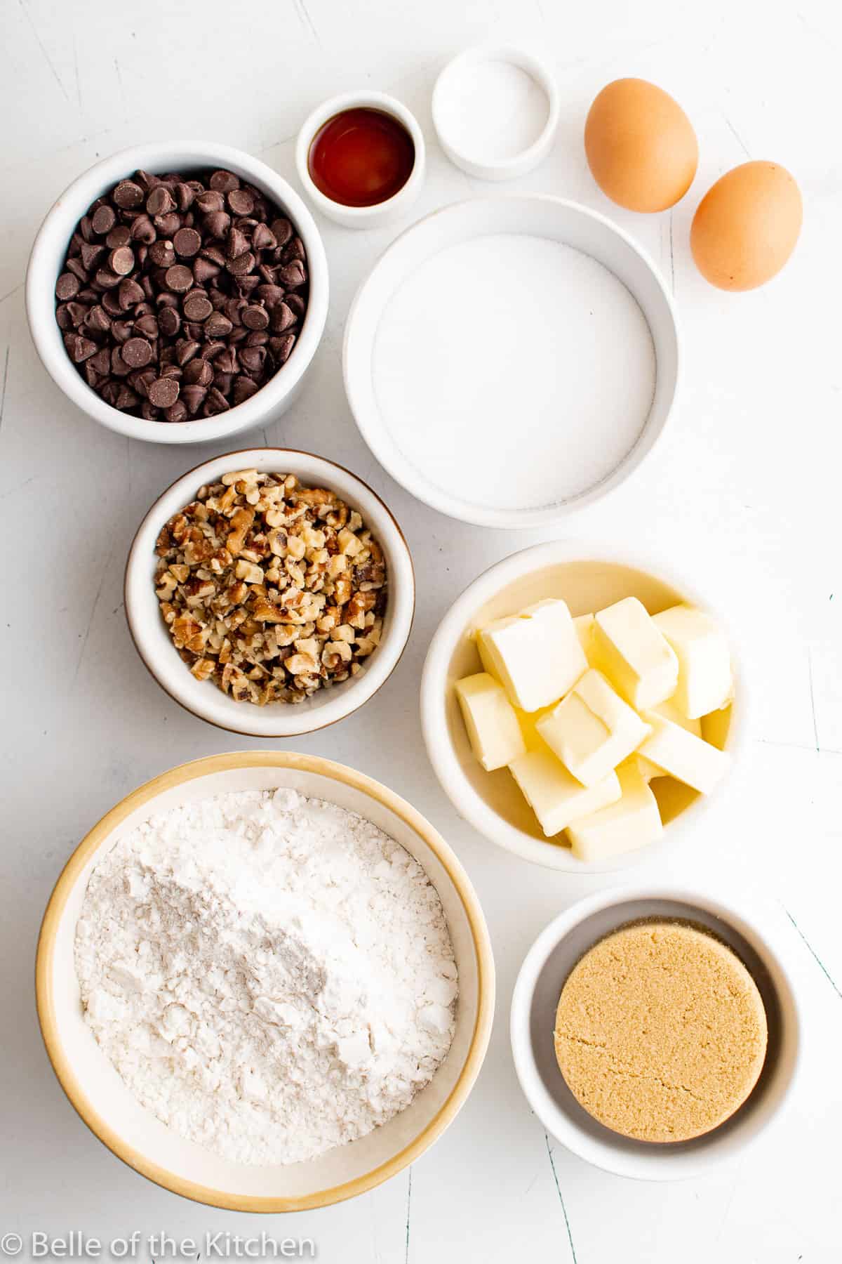 ingredients in bowls on a counter top.