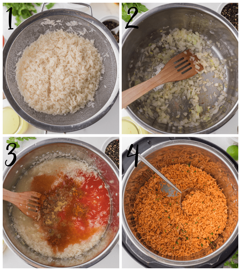 step by step photos for making Mexican rice in the Instant Pot.