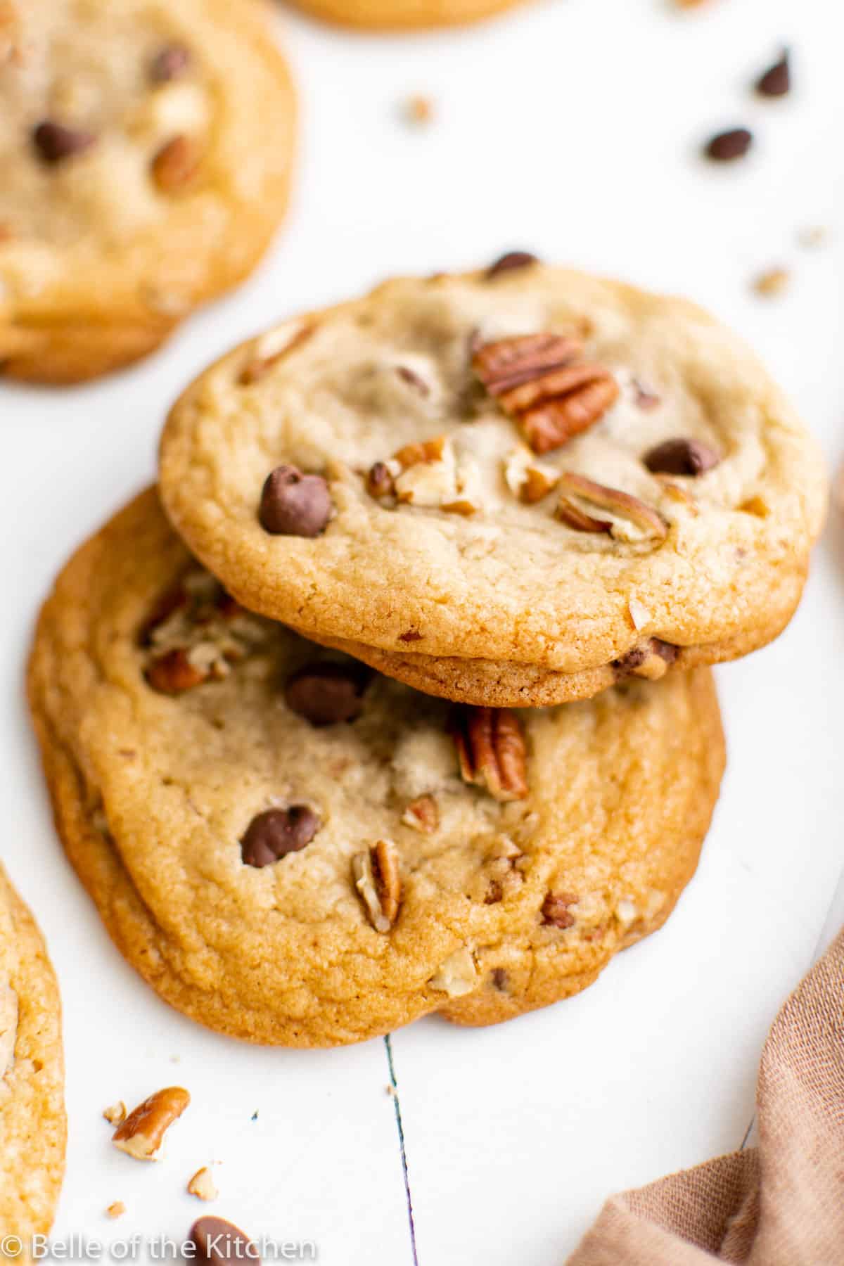 two pecan chocolate chip cookies.