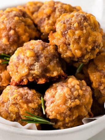 an up close picture of sausage balls.