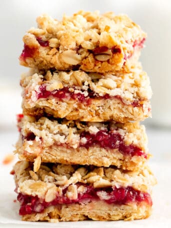 a stack of raspberry oatmeal bars.