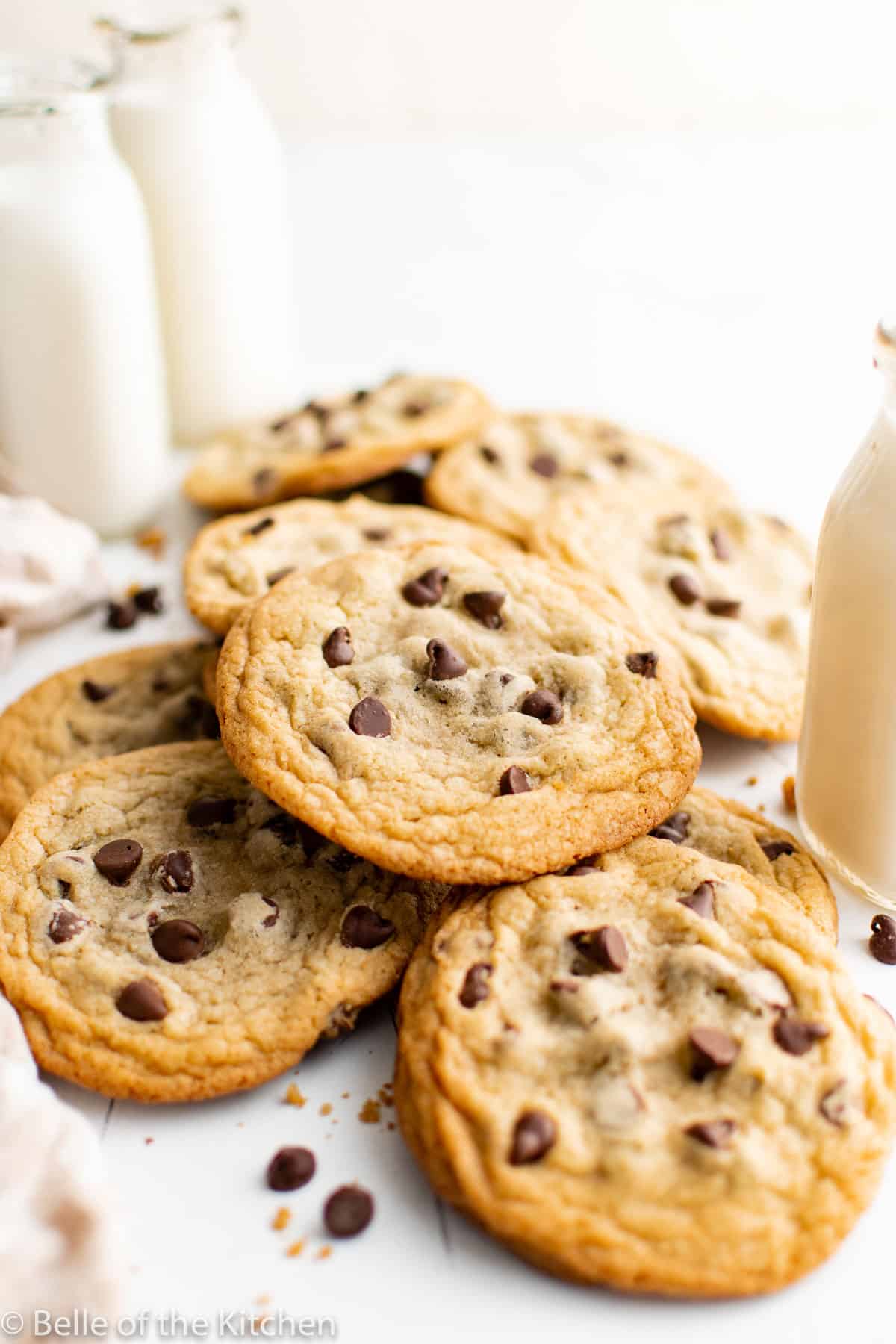 a large stack of chocolate chip cookies.