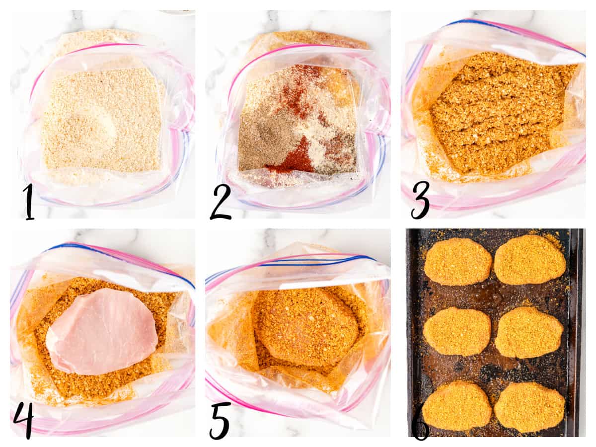 step by step photos for how to make shake and bake pork chops.