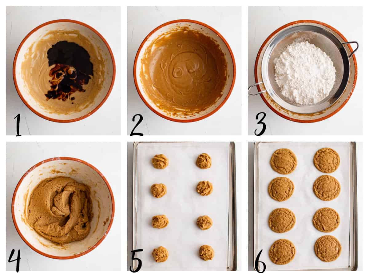 step by step photo collage for how to make coffee cookies.
