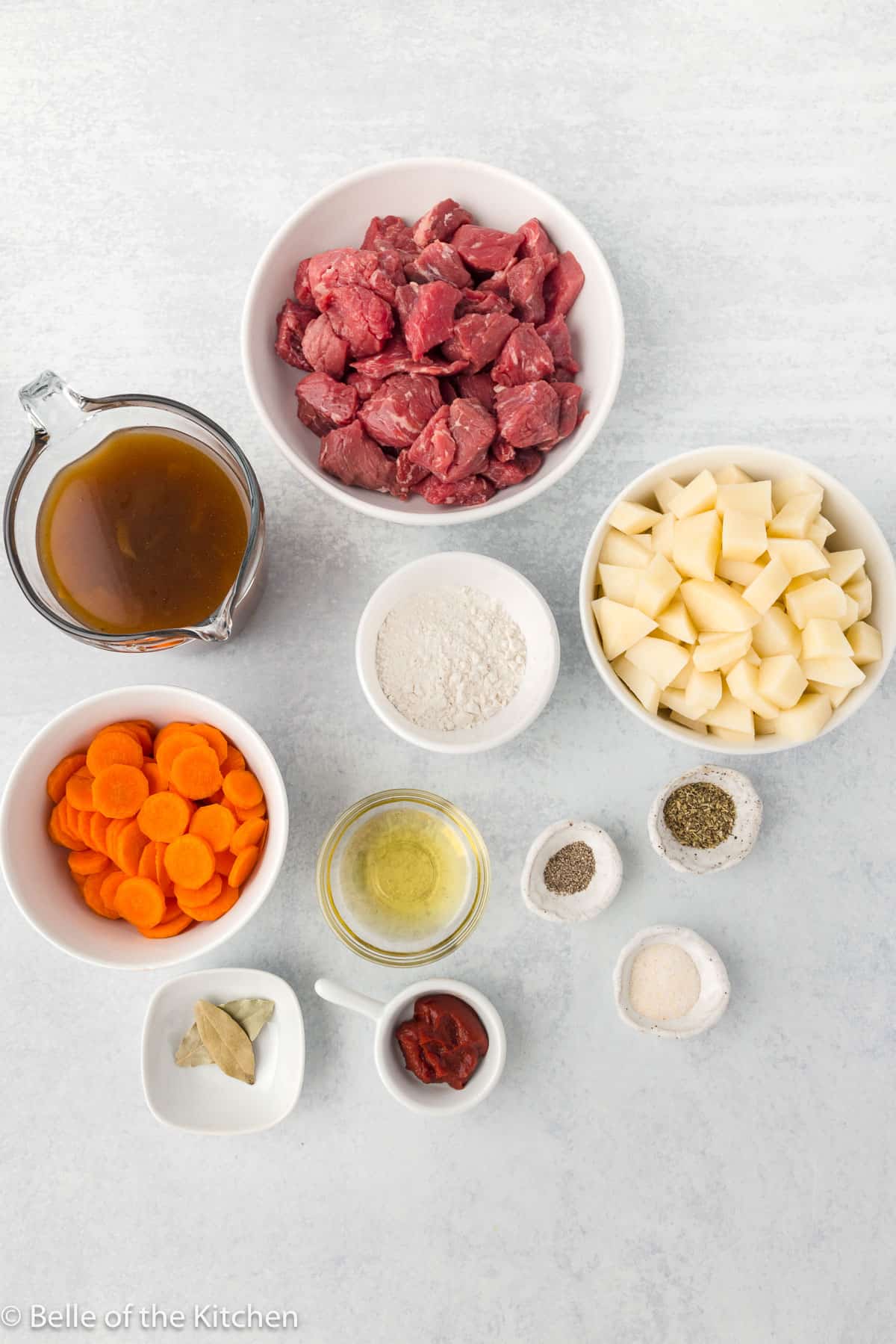 ingredients in bowls on a counter top.