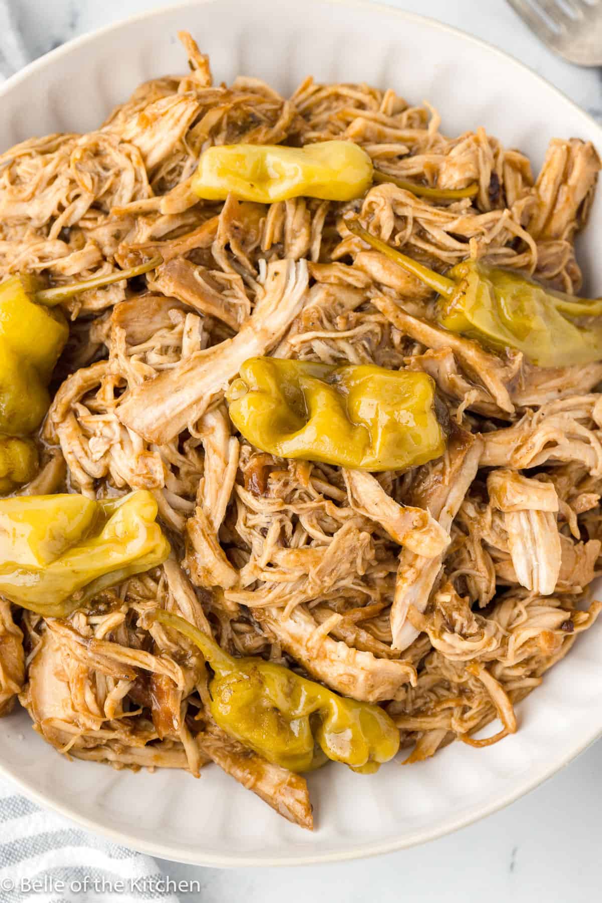 shredded chicken and peperoncini peppers.