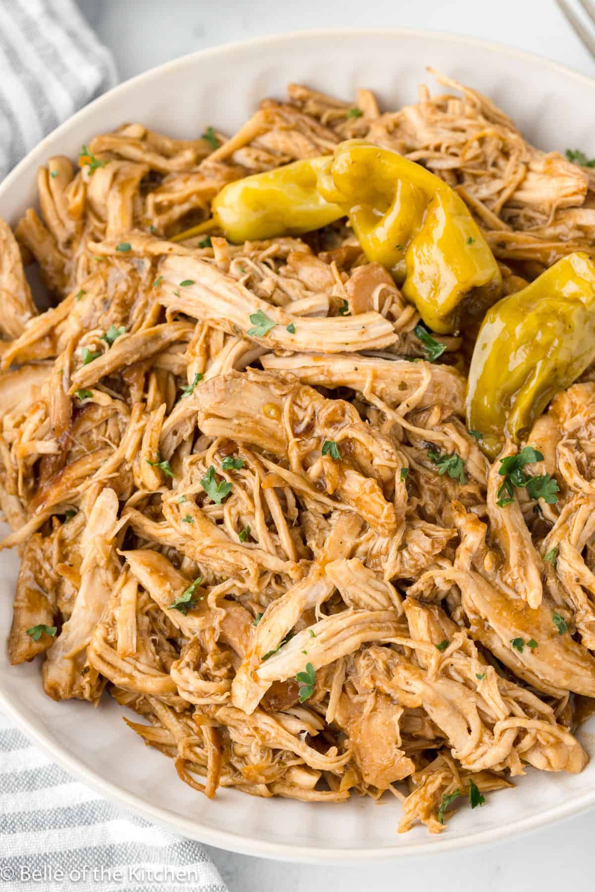 shredded chicken and peperoncini peppers.