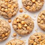 oatmeal butterscotch cookies on a white countertop.