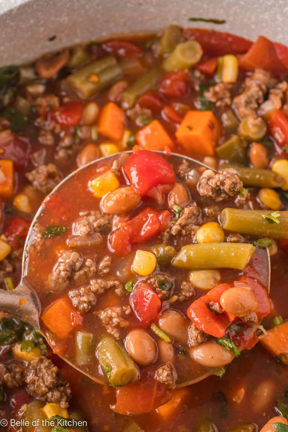 a close up of a bowl of cowboy soup.