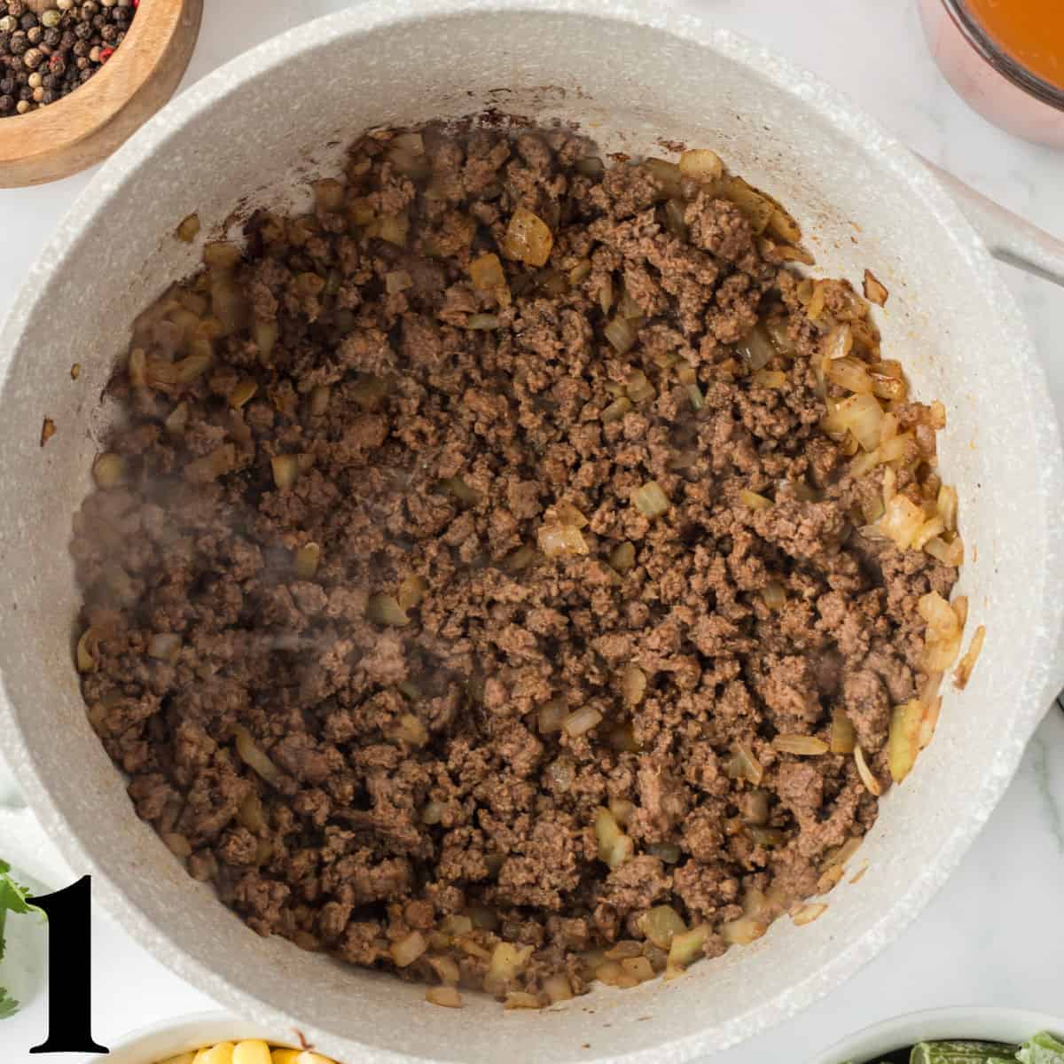 ground beef in a dutch oven.