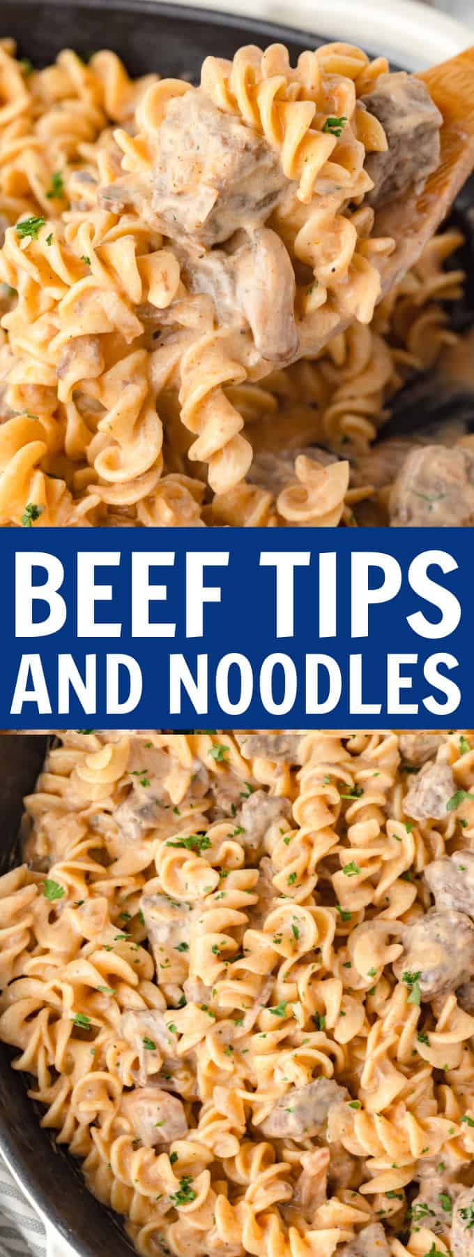 A wooden spoon scooping up beef and noodles.