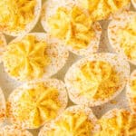 a close up shot of deviled eggs.