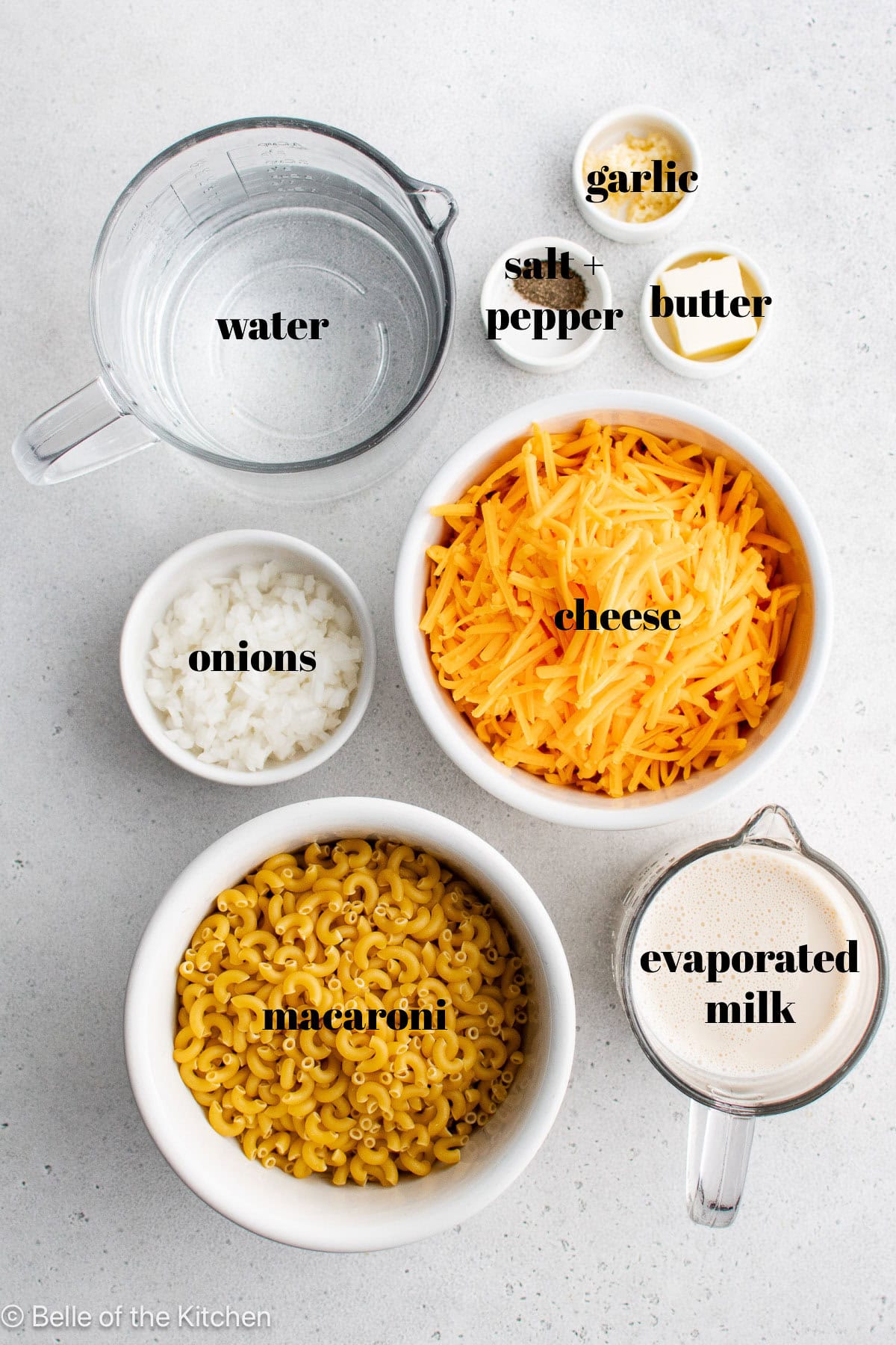 Ingredients in bowls on a counter top.