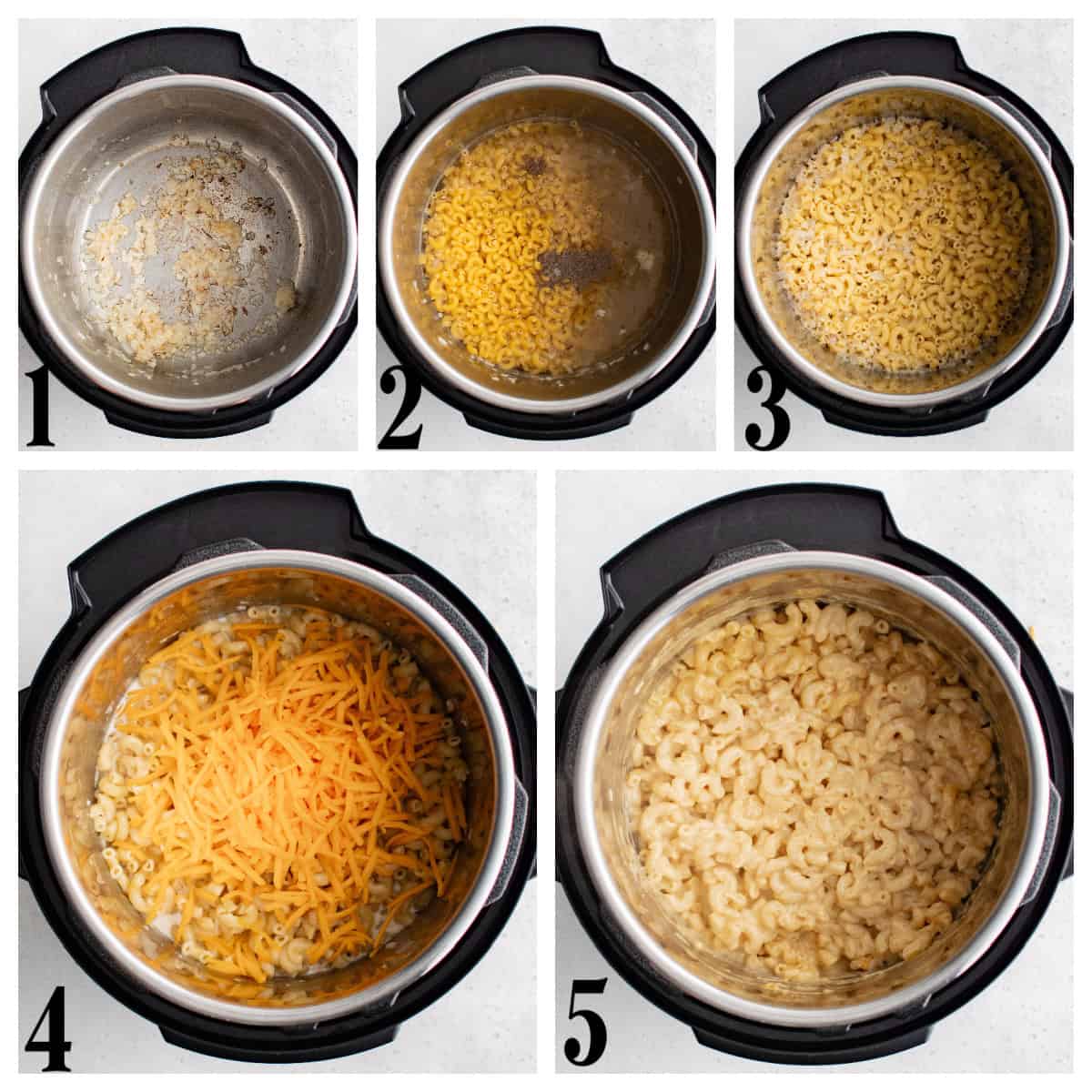 Step by step photos of how to make macaroni and cheese in the instant pot.
