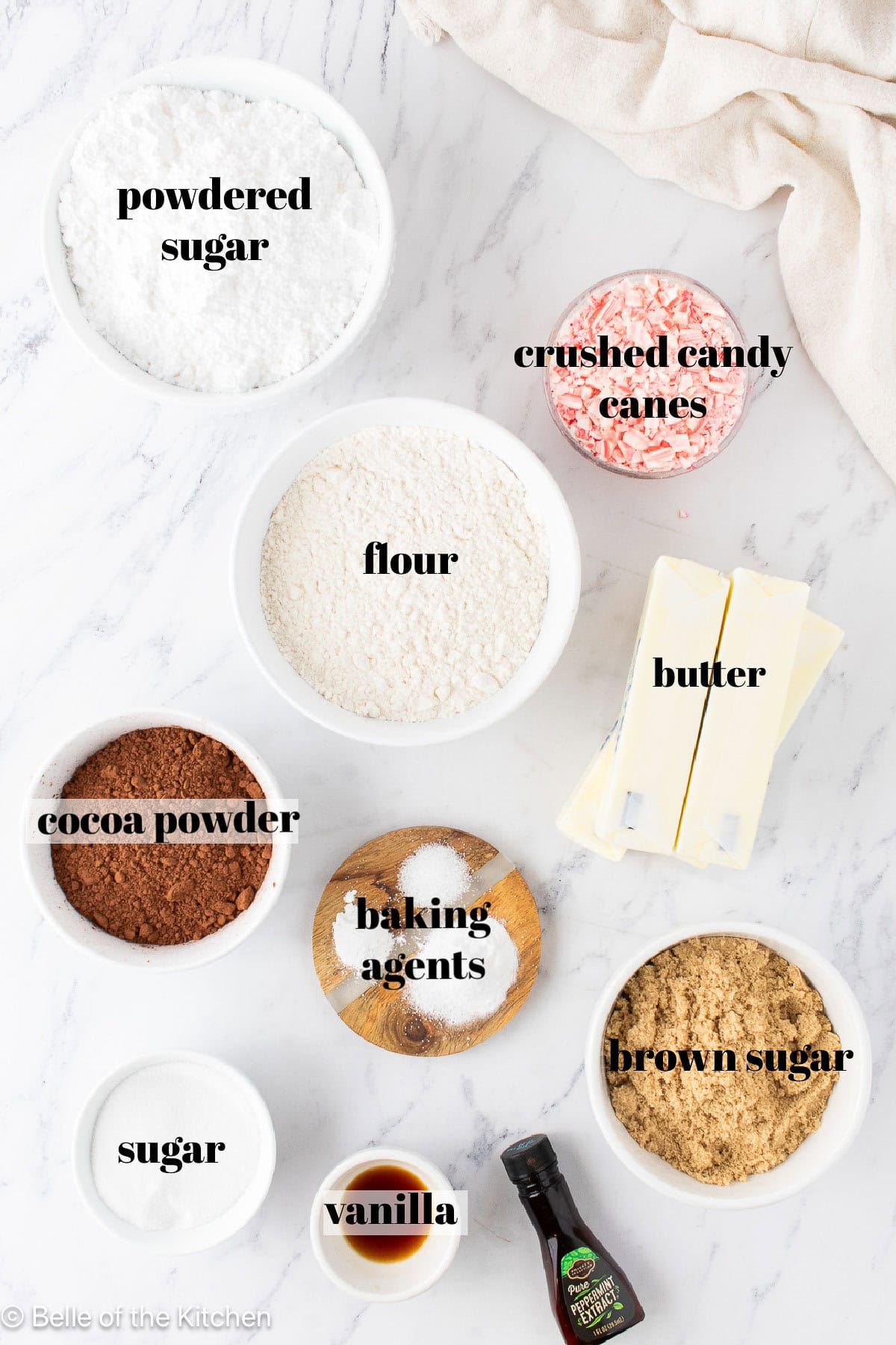 Ingredients laid out on a marble counter top.