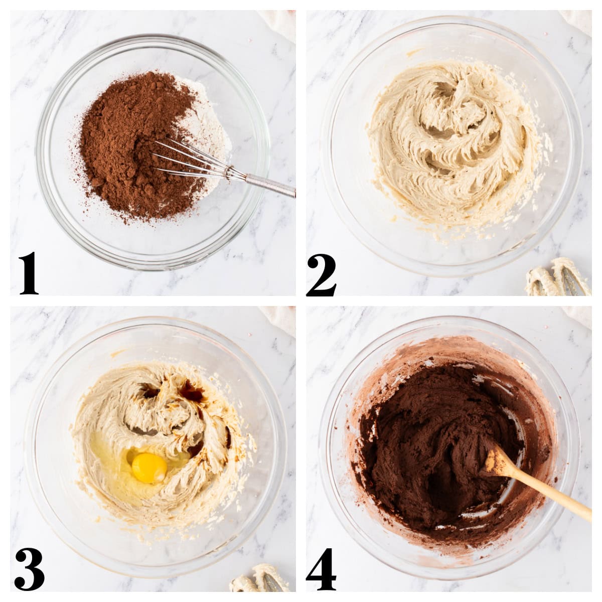 Step by step photos for making chocolate peppermint cookies.