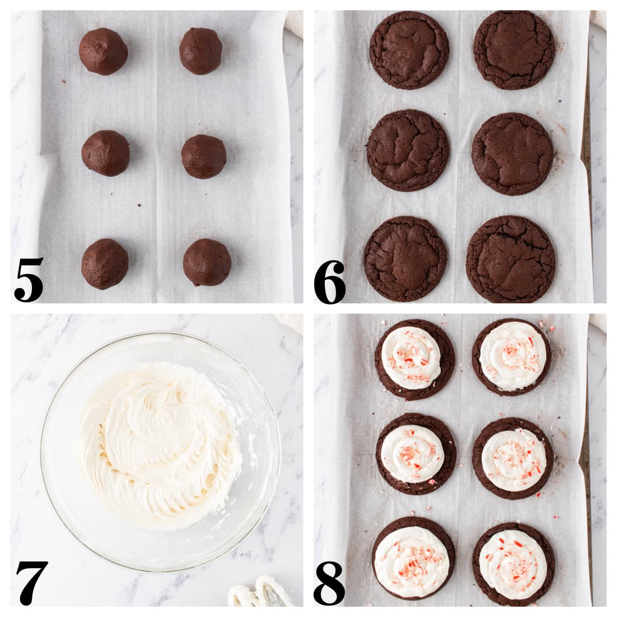 Step by step photos for making chocolate peppermint cookies.
