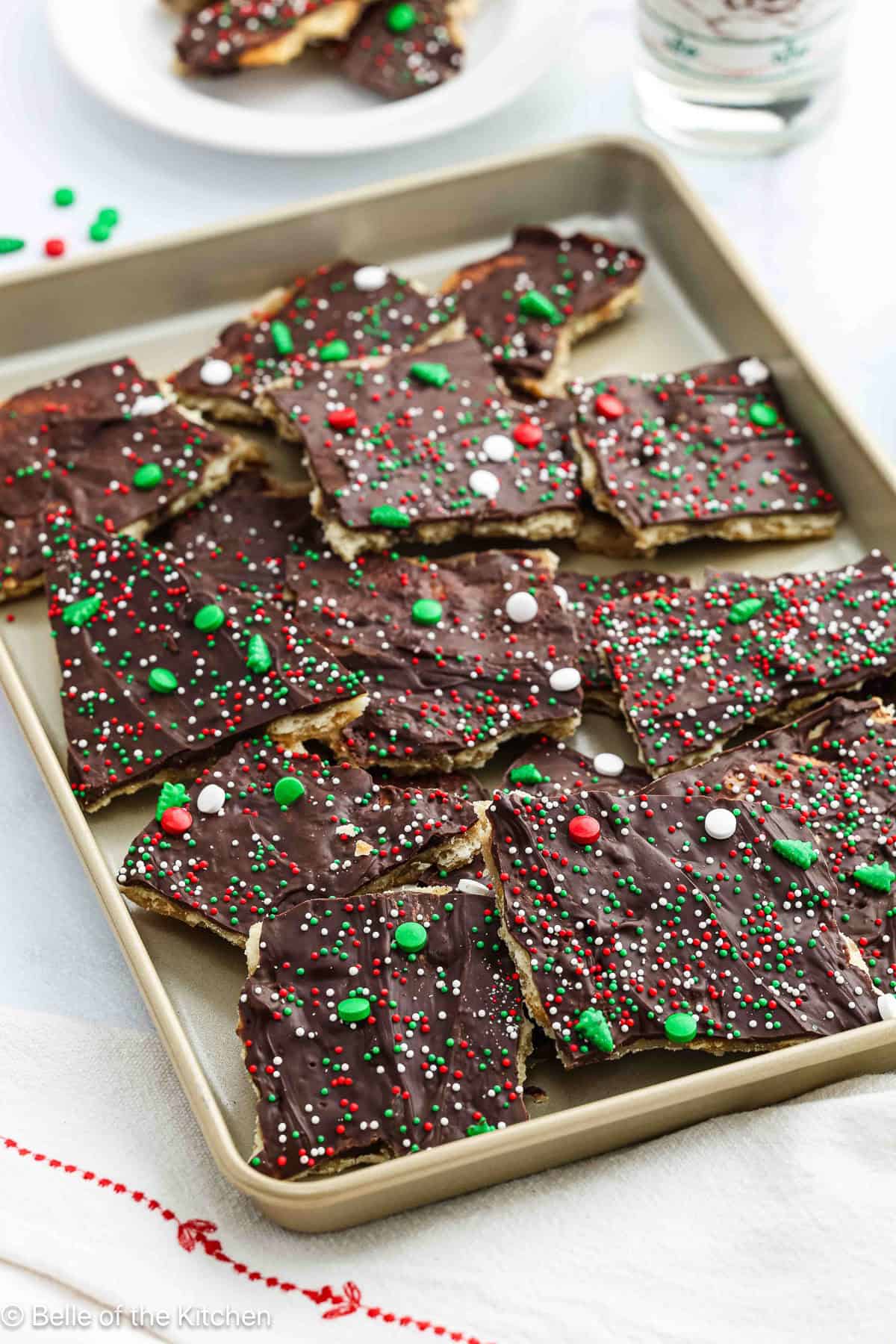 Christmas crack (toffee) on a cookie sheet.