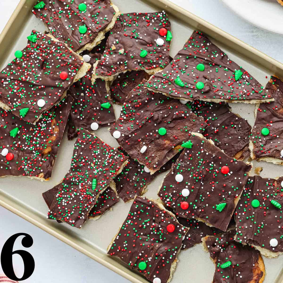 Christmas crack (toffee) on a cookie sheet.