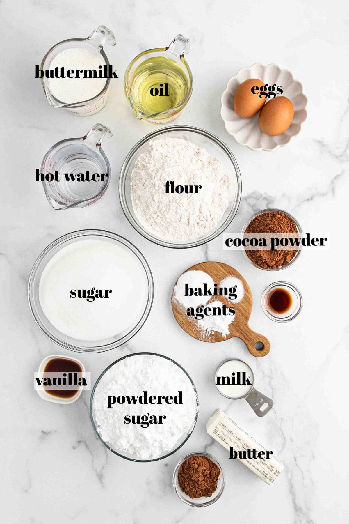 Ingredients in bowls on a counter top.