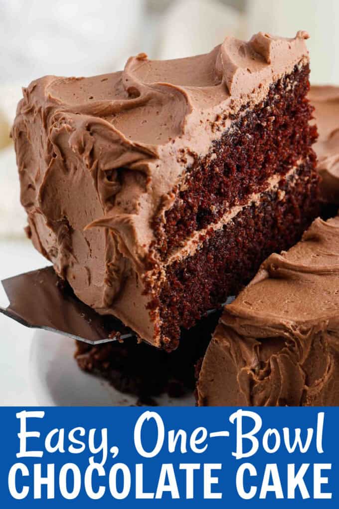 A slice of chocolate cake on a spatula.