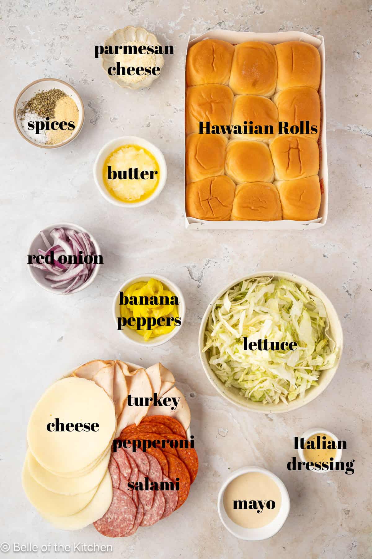 Ingredients on a gray countertop.