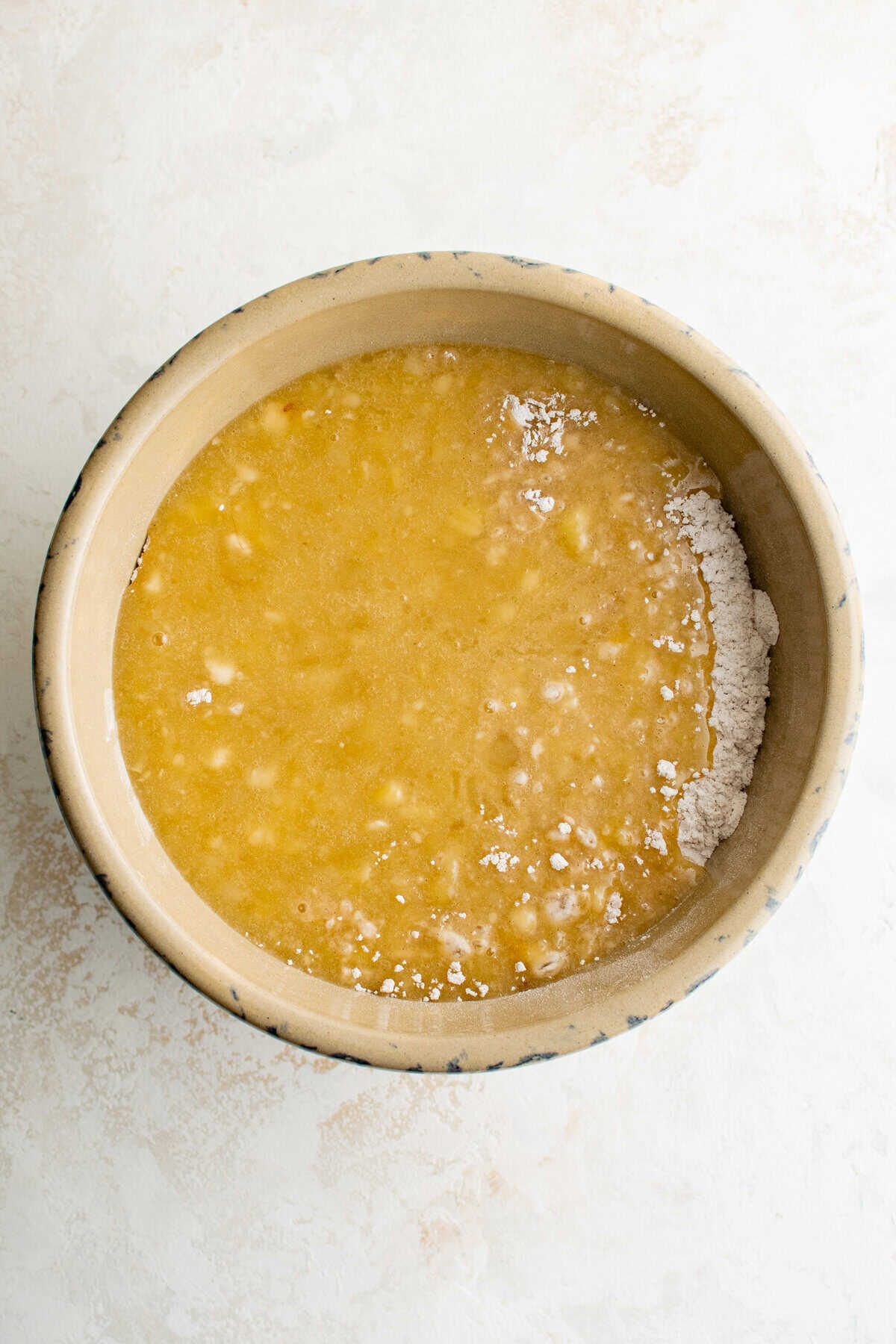 A bowl of cake batter.