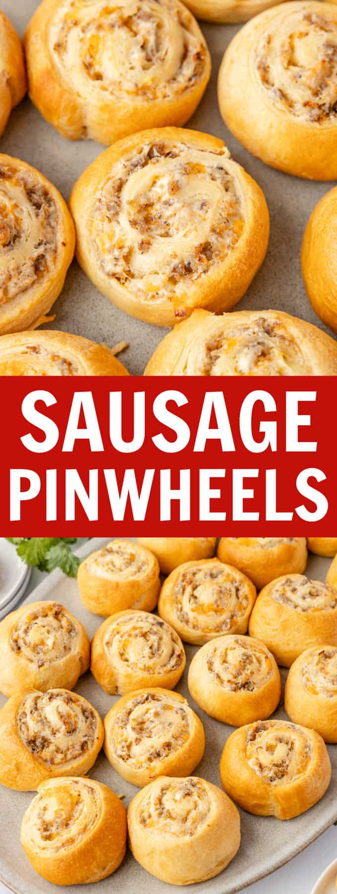 Sausage pinwheels on a white plate.