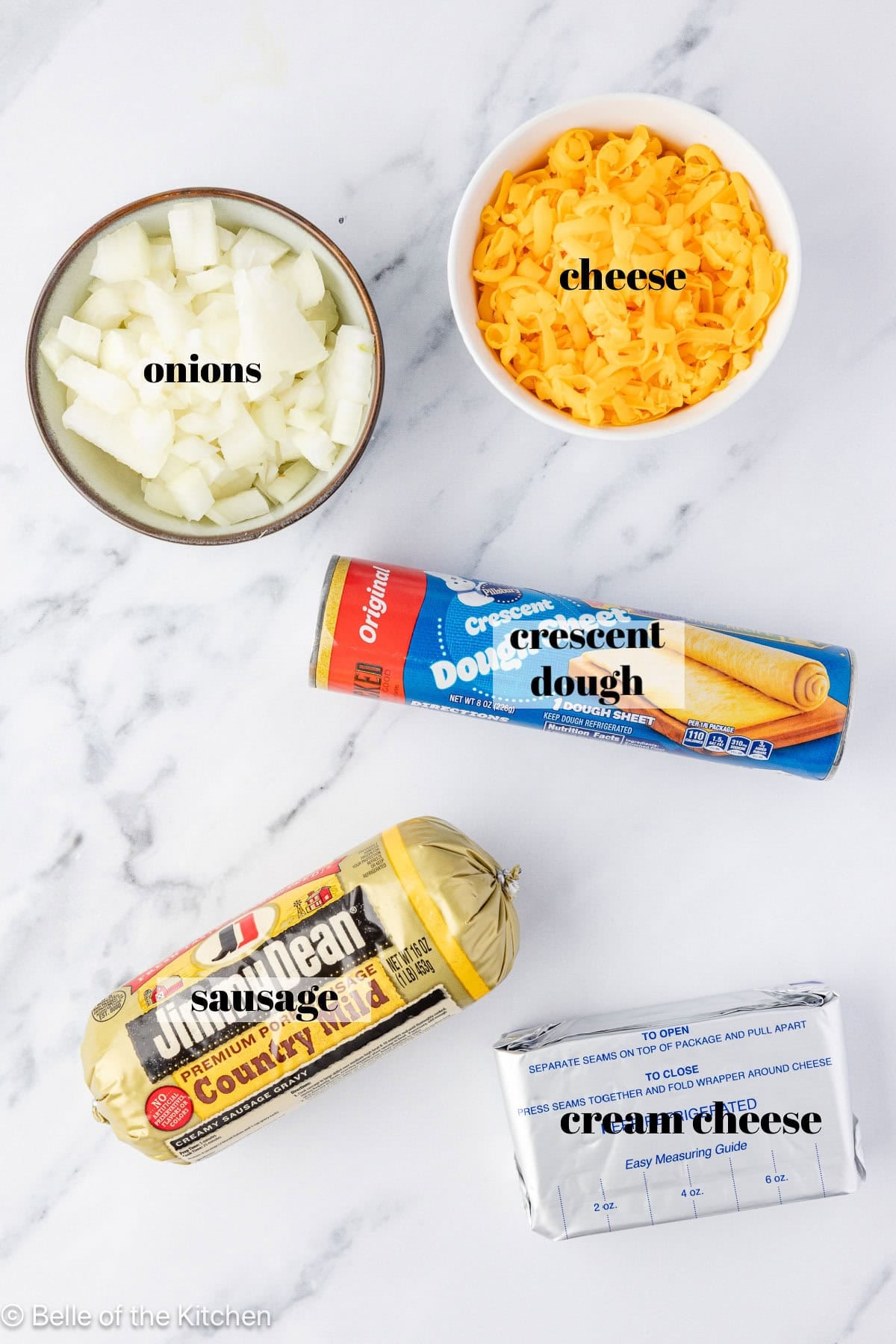 Ingredients on a marble counter top.