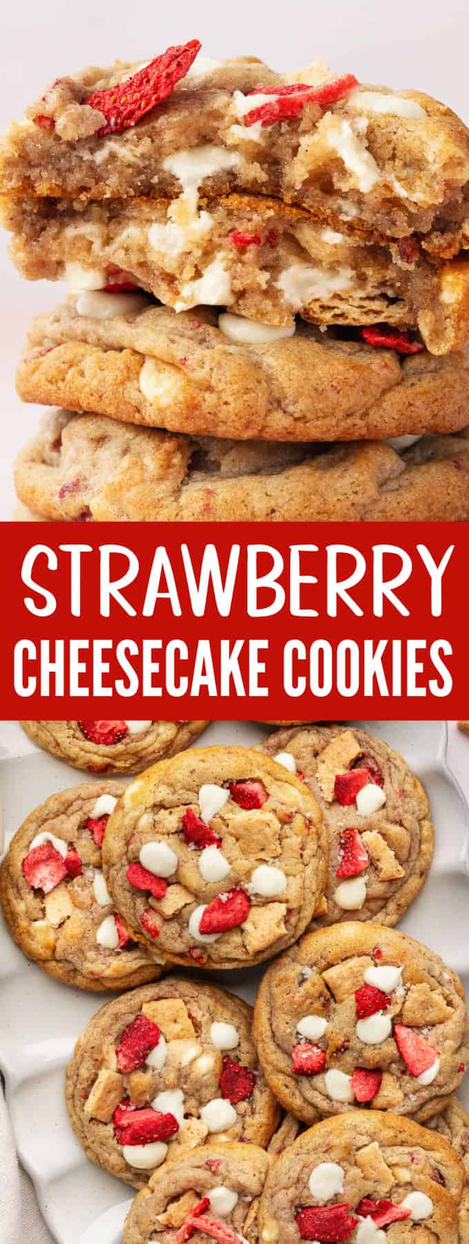 A stack of strawberry cheesecake cookies.