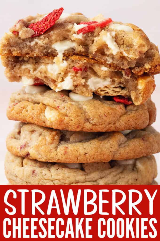A stack of strawberry cheesecake cookies.