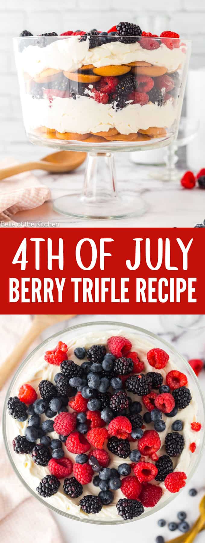 A trifle bowl full of vanilla wafers and mixd berries.