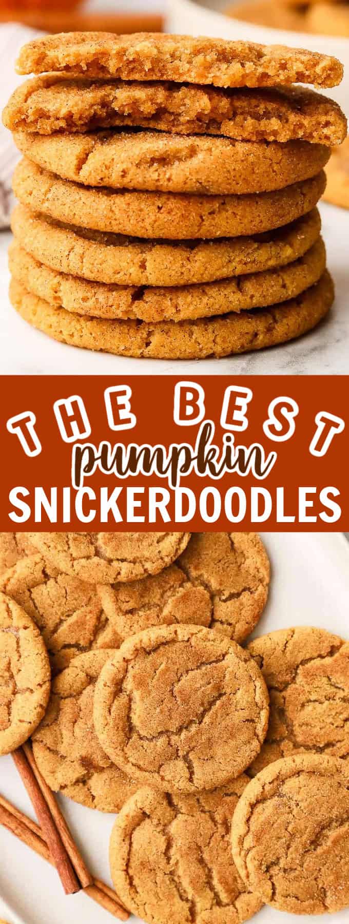 A stack of pumpkin snickerdoodle cookies on a counter top.