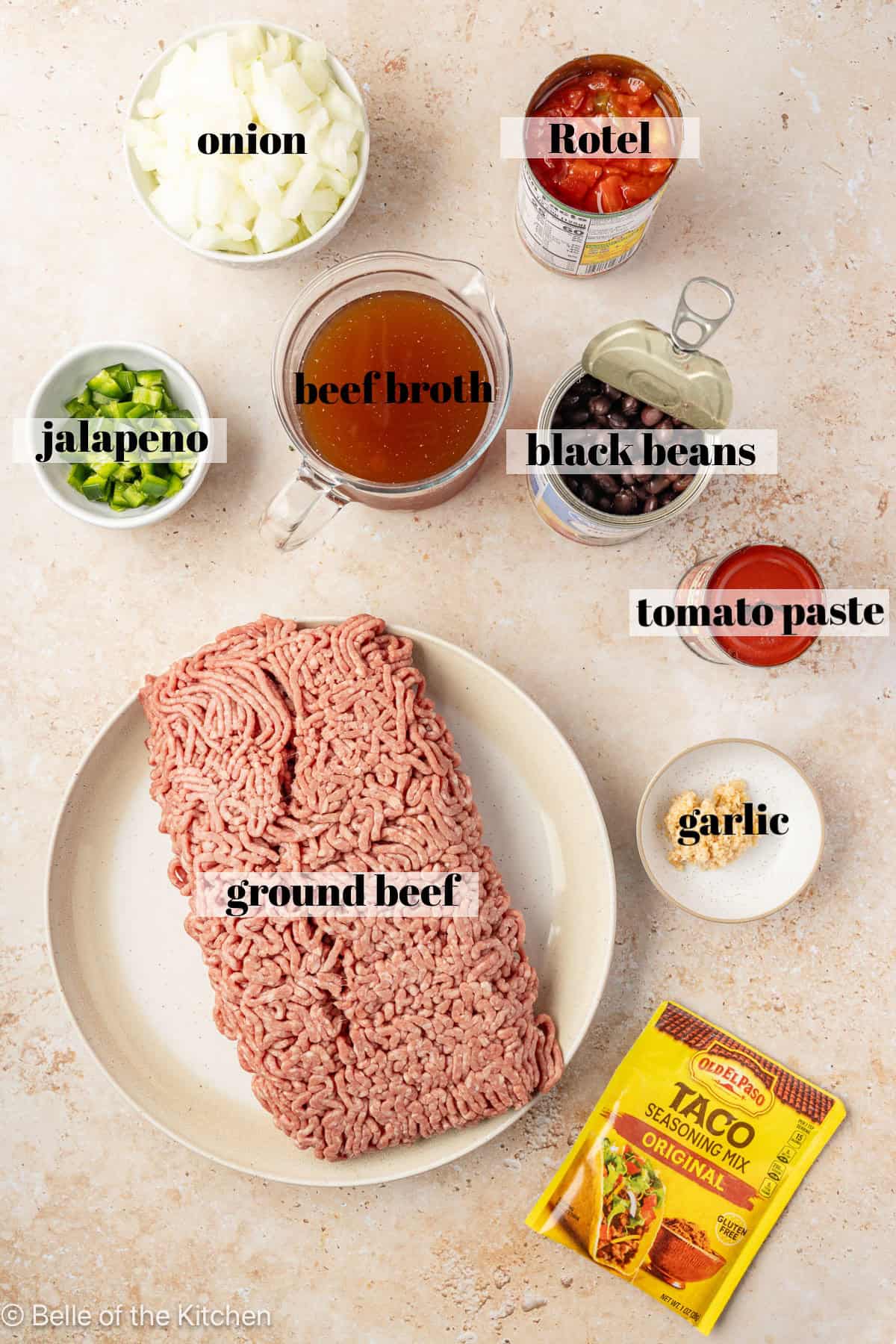 Ingredients in bowls on a counter top.